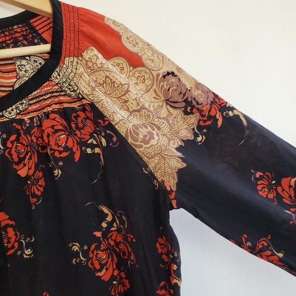 Meadow Rue Blossom Peasant Blouse Red Silk Large - Picture 4 of 7